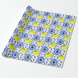Papel De Regalo Azulejo de limón geométrico azul