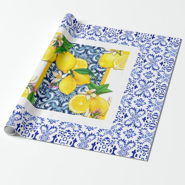 Papel De Regalo Azulejo grecia lemon Baldosas portuguesas (Desenrollado)