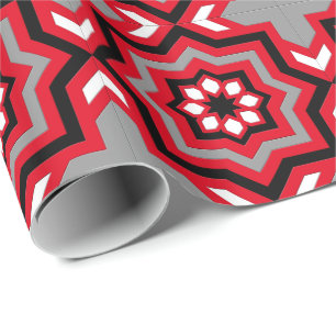 Papel De Regalo Azulejo Marroquí, Rojo, Gris, Negro y Blanco