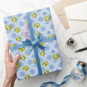 Papel De Regalo Azulejo Mediterráneo Amarillo Azul Lema Despedida 