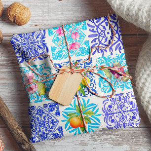 Papel De Regalo Azulejo Mediterráneo de Citricos Sicilianios de Co