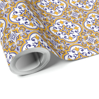 Papel De Regalo Azulejo Mediterráneo Elegante Boho