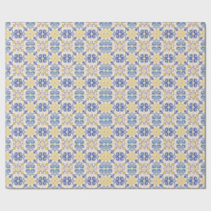 Papel De Regalo Azulejos amarillos blancos y azules mediterráneos 
