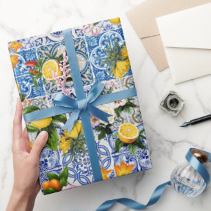 Papel De Regalo Azulejos Azules Patrón Mediterráneo