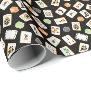 Papel De Regalo Azulejos de Mahjong de acuarela de Halloween