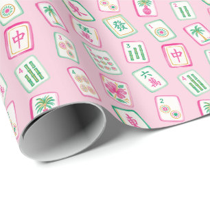 Papel De Regalo Azulejos de Mahjong de Palm Beach rosados y verdes