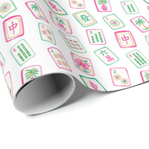 Papel De Regalo Azulejos de Mahjong de Palm Beach rosados y verdes