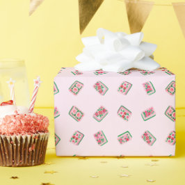 Papel De Regalo Azulejos de Mahjong rosados y femeninos con flores