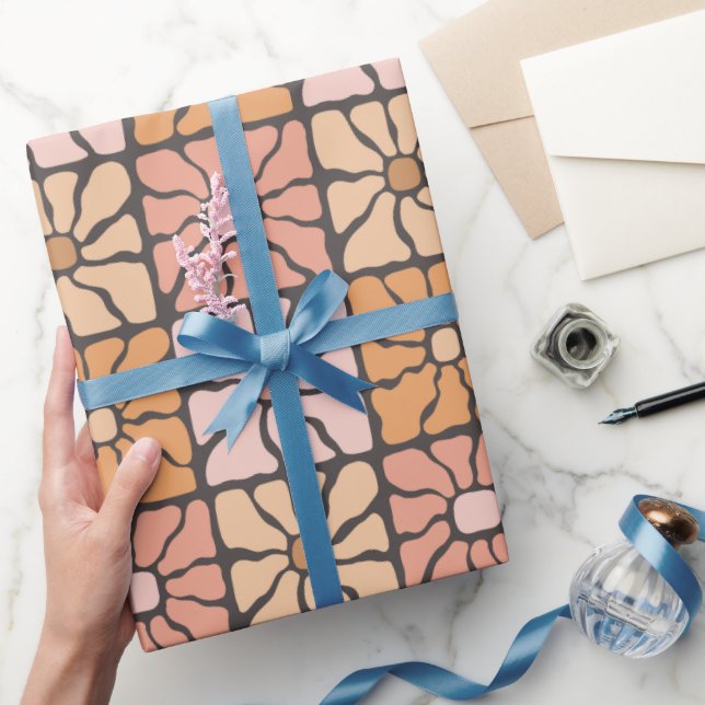 Papel De Regalo Azulejos de margaritas retro (Regalar)