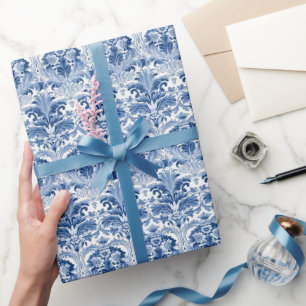 Papel De Regalo Azulejos florales azules y blancos Damasco español
