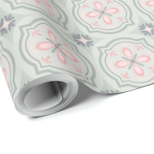 Papel De Regalo Azulejos Florales Pastel Verde