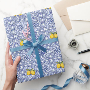 Papel De Regalo Azulejos italianos pintados a mano Amalfi azul y l