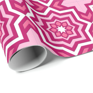 Papel De Regalo Azulejos marroquíes, fucsia, rosa pastel y blanco