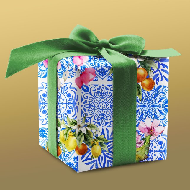 Papel De Regalo Azulejos mediterráneos de cítricos amarillo azul s (Subido por el creador)
