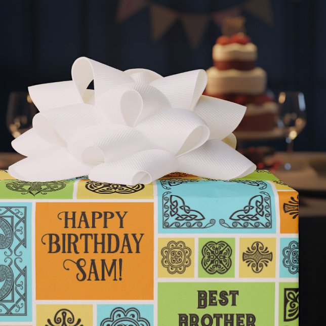 Papel De Regalo Azulejos Patrón Cumpleaños Agregar Texto Naranja V (Subido por el creador)