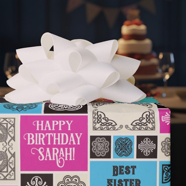 Papel De Regalo Azulejos Patrón Cumpleaños Agregar Texto Negro Bla (Subido por el creador)