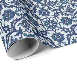 Papel De Regalo Azulejos portugueses azules Patrón de mosaico flor