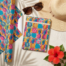 Papel De Regalo Azulejos vibrantes con piñas audaces y coloridas