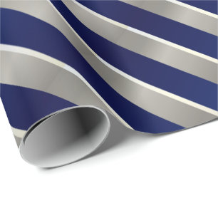 Papel De Regalo Azules marinos de las Felices Navidad, plata y