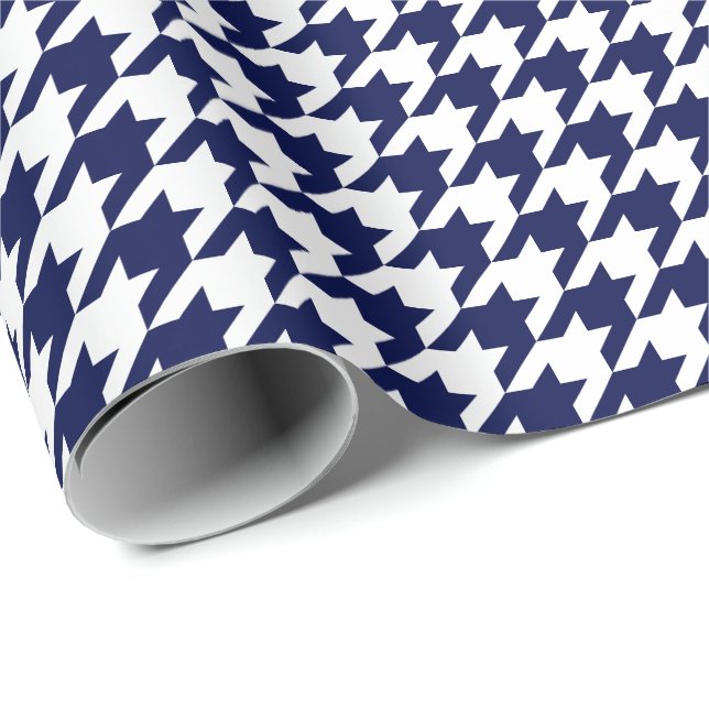 Papel De Regalo Azules marinos y blanco medios Houndstooth (Esquina del rollo)