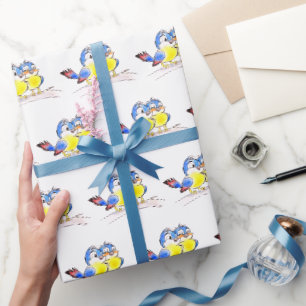 Papel De Regalo Azules Pájaros Dulces en una Rama