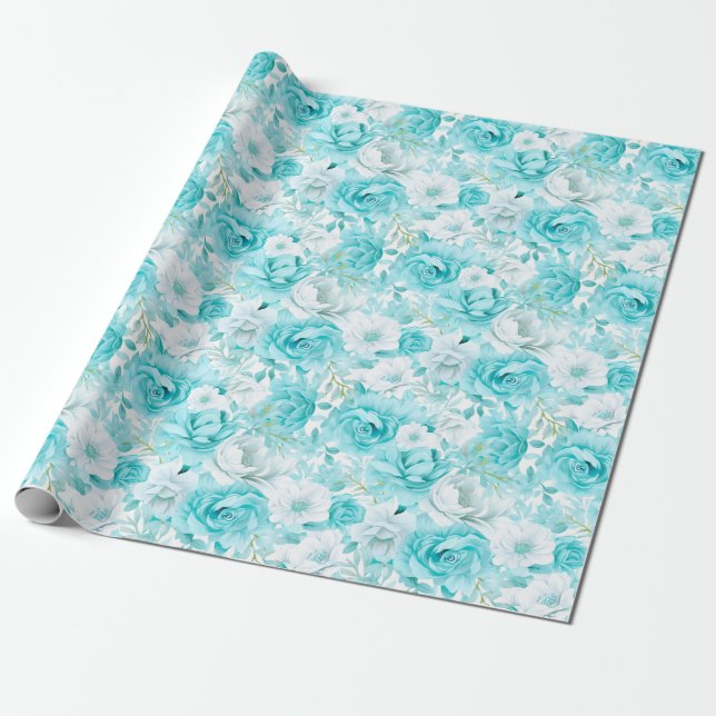 Papel De Regalo Azure Rose Bouquet: Boda de acuarela (Desenrollado)