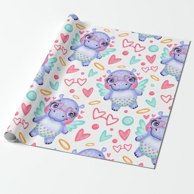 Papel De Regalo Babby Hippo con gafas de sol de forma cardíaca (Desenrollado)