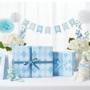 Papel De Regalo Baby Blue Argyle Baby Shower