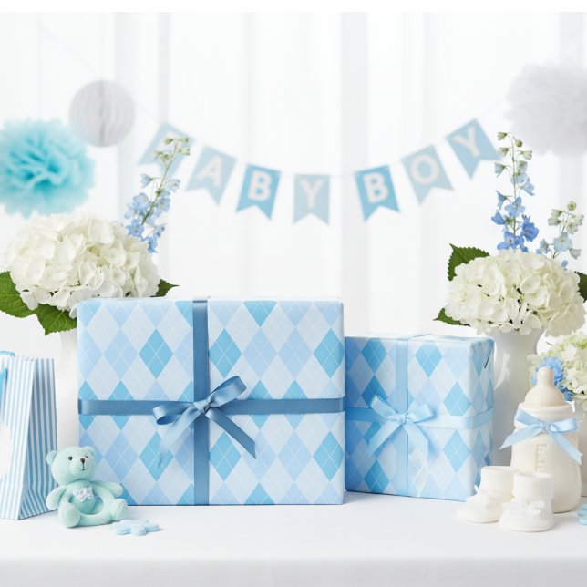 Papel De Regalo Baby Blue Argyle Baby Shower (Baby Blue Argyle Wrapping Paper for Baby Boy. Simple Baby Blue Diamond Pattern for Boy Baby Shower)