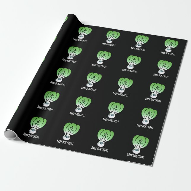 Papel De Regalo Baby Bok Choy Funny Veggie Pun Dark BG (Desenrollado)