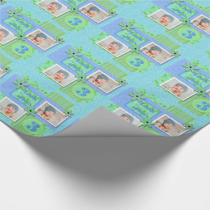 Papel De Regalo Baby Boy 3 Nacimiento Maravilla Azul y Verde