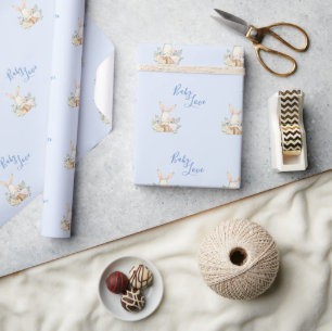 Papel De Regalo Baby Boy Blue Script Cul Baby Shower