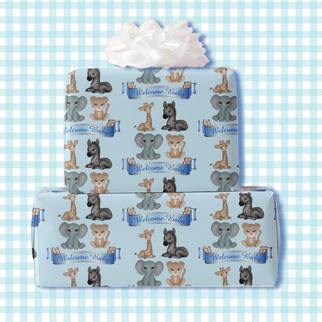Papel De Regalo Baby Boy Blue Zoo Animales Añadir Nombre Giraffe Z (Subido por el creador)