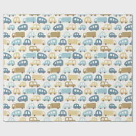 Papel De Regalo Baby Boy Gift Wrap Cars & Trucks | Blue & Beige