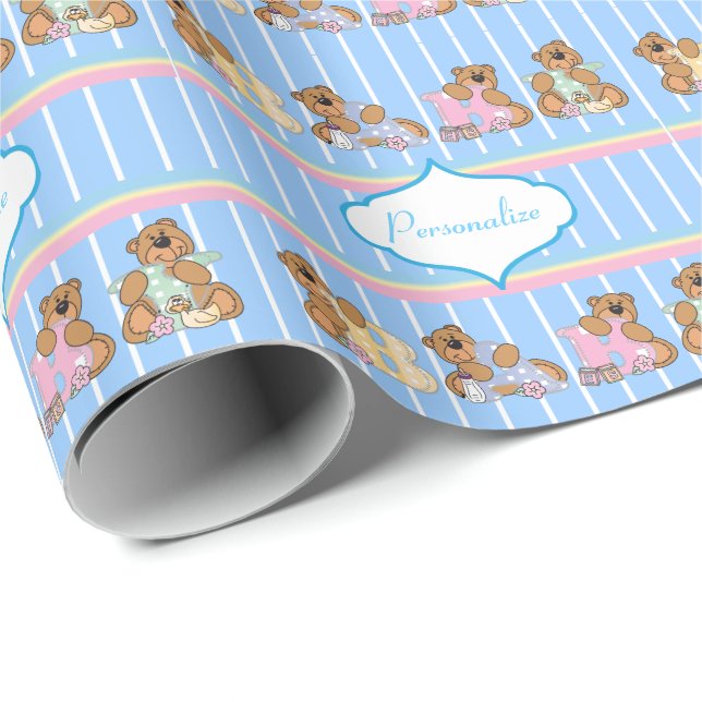 Papel De Regalo Baby Boy Teddy Bears (Esquina del rollo)