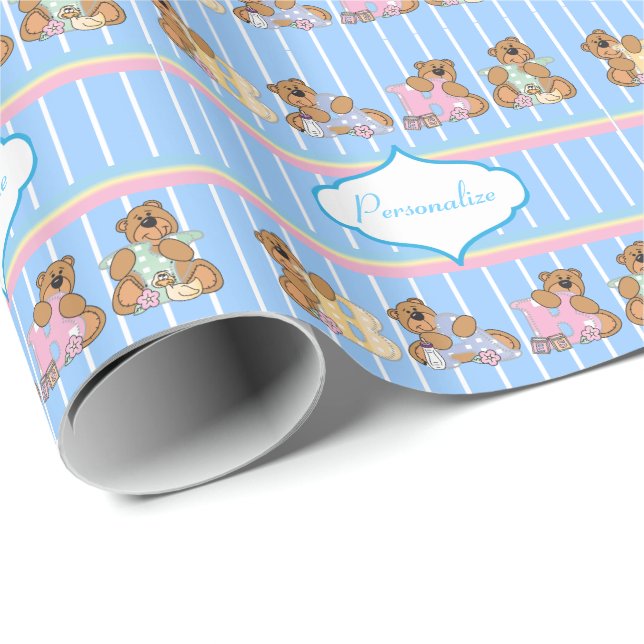 Papel De Regalo Baby Boy Teddy Bears (Esquina del rollo)