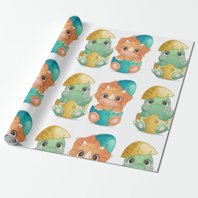 Papel De Regalo Baby dinosaur baby shower (Desenrollado)