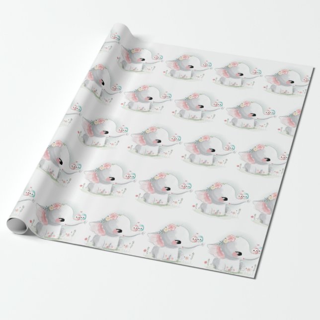 Papel De Regalo Baby Elephant Baby Shower (Desenrollado)