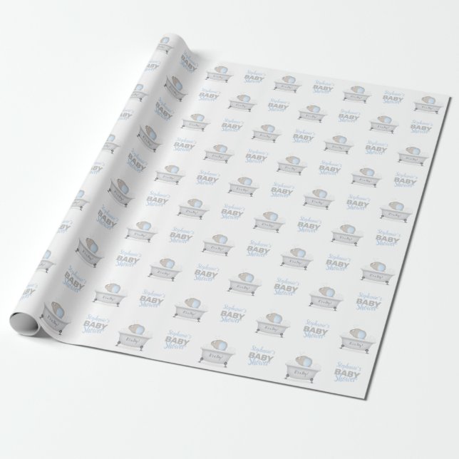 Papel De Regalo Baby Elephant Bubble Bath Boy Baby Shower (Desenrollado)