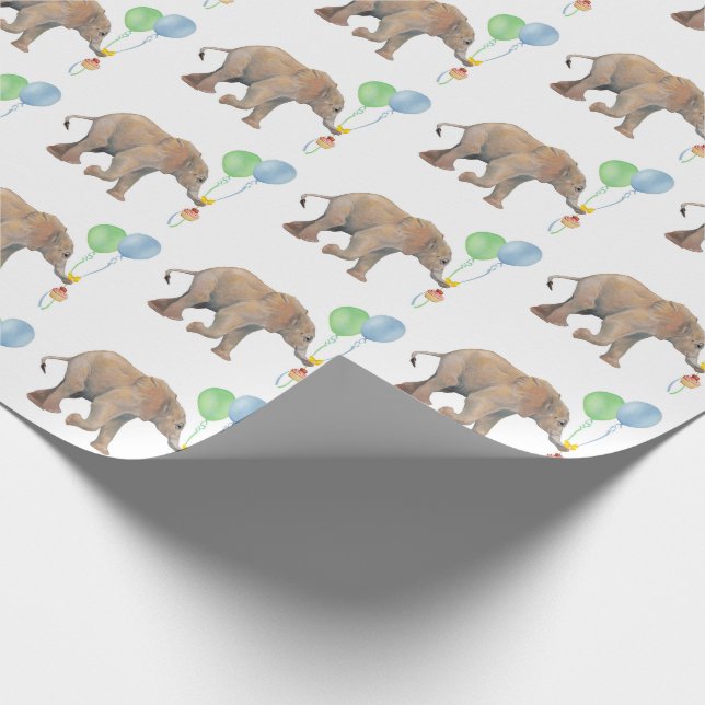 Papel De Regalo Baby Elephant green & blue balloon Gift Wrapping (Esquina)