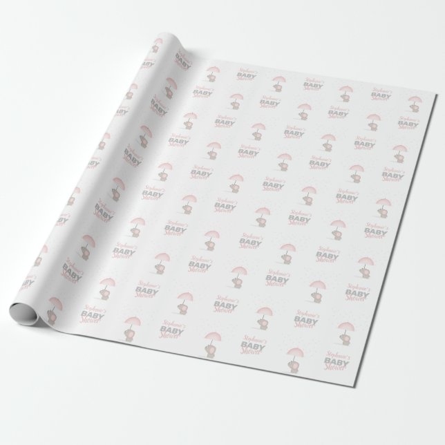 Papel De Regalo Baby Elephant Pink Baby Shower (Desenrollado)