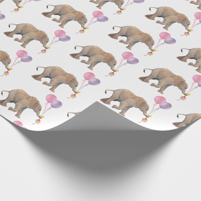 Papel De Regalo Baby Elephant pink & violet balloon Gift Wrapping (Esquina)