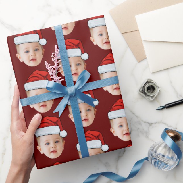 Papel De Regalo Baby Face Personalizado gracioso Foto de Santa Hat (Regalar)