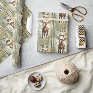 Papel De Regalo Baby Moose es un niño Baby Shower