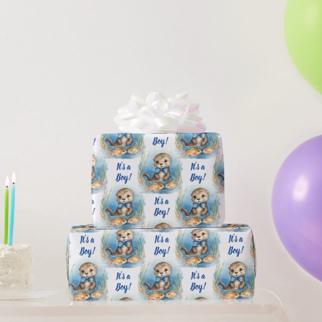 Papel De Regalo Baby Otter es un niño Baby Shower (Regalos de fiesta)