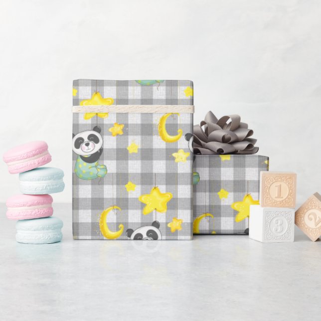 Papel De Regalo Baby Panda con la Luna y las Estrellas (Baby Shower)