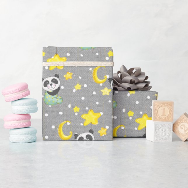 Papel De Regalo Baby Panda con la Luna y las Estrellas (Baby Shower)