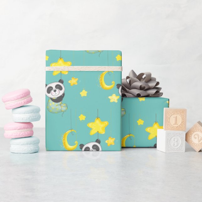 Papel De Regalo Baby Panda y Moon and Stars (Baby Shower)