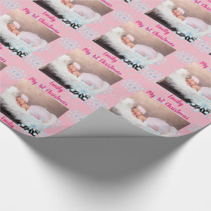 Papel De Regalo Baby PHOTO GiftWrap - Primer Navidad Chica rosado