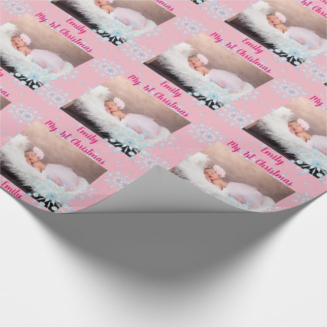 Papel De Regalo Baby PHOTO GiftWrap - Primer Navidad Chica rosado (Esquina)